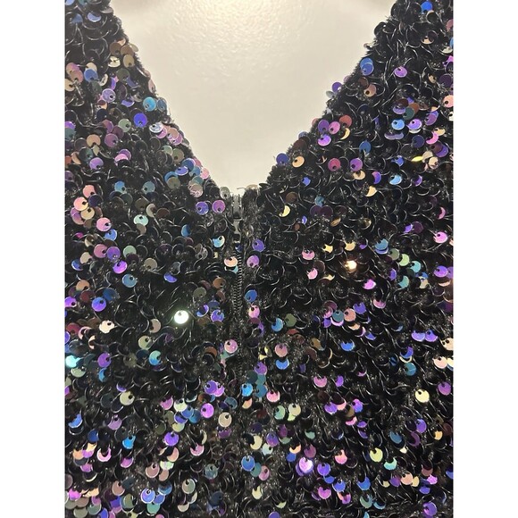 Crystal Doll Size 15 Amber Black Multicolor Sequin Tank Mini Dress Stretchy Hoco - Picture 5 of 7